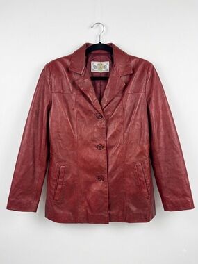 Vera Pelle Red Leather Button-Front Jacket